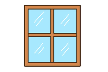 Simple wooden window frame with four glass panes isolated on a white background
