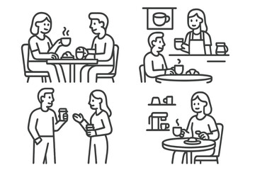 People enjoying coffee and conversation in a cafe or restaurant setting