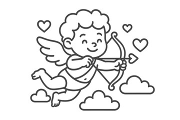 Cute cartoon Cupid character flying and aiming a heart arrow for Valentine's Day romance
