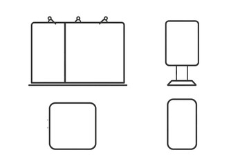 Set of blank advertising displays and promotional screens for marketing