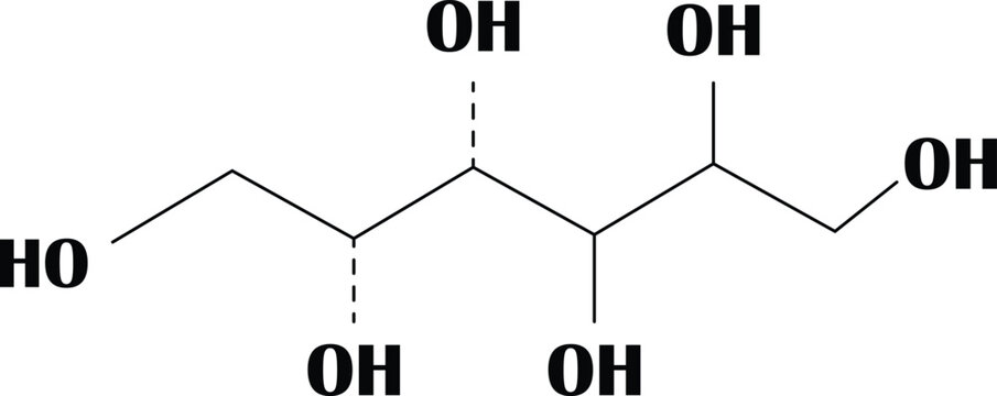 Sorbitol molecular structure chemical compound with hydroxyl groups scientific diagram for chemistry and biochemistry education
