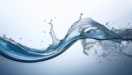 a water wave sweeps into a curve scattering droplets against a white backdrop