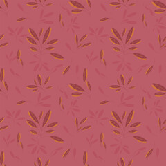 Modern seamless pattern with wild floral elements. Seamless pattern with a floral pattern with autumn leaves in warm colors. Hand-drawn vector sketch illustration in doodle style. Wallpaper, Scrapbook