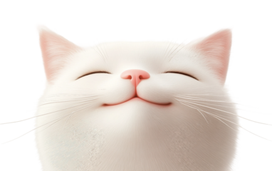 Friendly cartoon cat face emoji featuring bright eyes and a joyful smile for fun messaging isolated on transparent background PNG