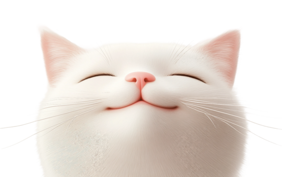 Friendly cartoon cat face emoji featuring bright eyes and a joyful smile for fun messaging isolated on transparent background PNG