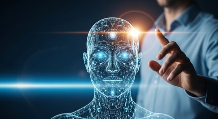 Artificial intelligence futuristic concept with robot and human interaction interface