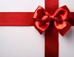 a red ribbon and bow are against a white background