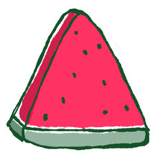 Hand drawn watermelon slice illustration in cute doodle style on transparent background