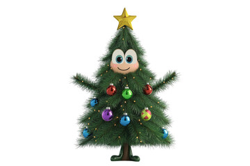Smiling Holiday Tree Cartoon with Simple Ornaments Isolated on Transparent Background