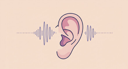 Ear with sound waves representing hearing and audio