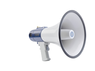 Blue and white megaphone for public announcements