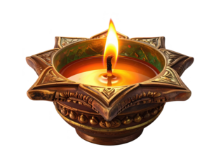 Indian diya lamp with glowing flame