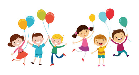 Joyful children playing with colorful balloons outdoor fun and celebration