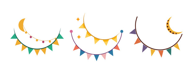 Obraz premium Colorful crescent moon garland string festive celebration decorations
