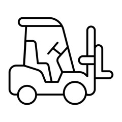 Forklift, warehouse truck thin line icon, manufacturing logistic concept, lifting vehicle, transporting sign on white background, outline style for mobile web design. Vector graphics.
