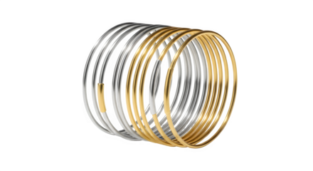 Stack of elegant gold and silver metal bangles, a classic jewelry accessory, isolated on transparent background