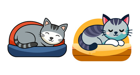 Obraz premium Cute grey cats sleeping peacefully in cozy beds