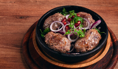 fried apkhazura, cutlet in a fat grid, spicy, Georgian dish, fried on ketsi, homemade, no people,
