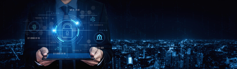 Cybersecurity system interface with biometric lock and data protection. Cybersecurity protects...