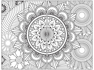 Bookmark for book -coloring set of black and with floral doodle patterns