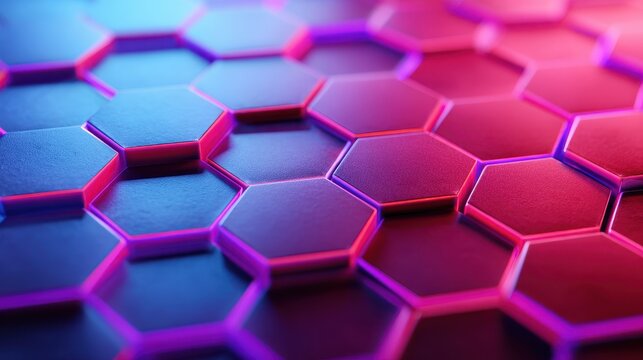 Abstract hexagonal pattern with vibrant blue and magenta light - Powered by Adobe