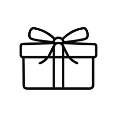 Gift Box Icon Outline of Ribbon Wrapped Present in Simple Symmetrical Line Art
