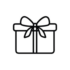 Gift Box Icon Outline of Ribbon Wrapped Present in Simple Symmetrical Line Art