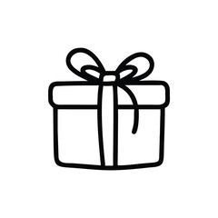Gift Box Icon Outline of Ribbon Wrapped Present with Bow in Clean Line Style