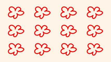 A collection of red hand-drawn flowers with simple expressive petals. These bright floral doodles work well for greeting cards, decorative layouts, spring designs, and romantic themes. 