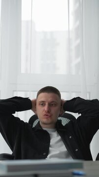 Stress and fatigue at work.
A man experiences a nervous breakdown due to fatigue and lack of days off.
Office work and a man's negative emotions.
Problems at work.
Deadlines, stress, mood, office