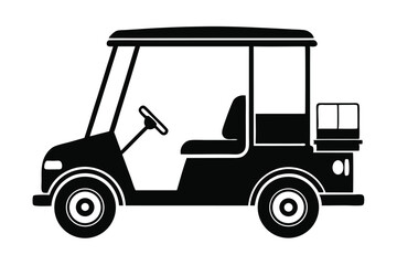 Simple black icon displays small cart vehicle with steering wheel and box on back