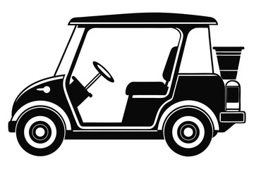 Fototapeta premium Black and white vintage golf car shows simple form with a steering wheel