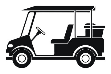 A simple black silhouette shows a golf cart design with two seats