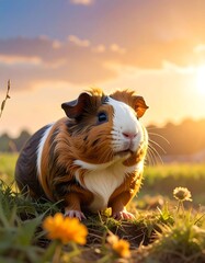 Guinea Pig in Golden Light - A Moment of Serenity.