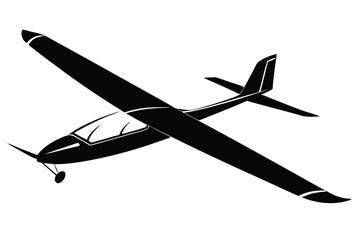 Black silhouette shows a glider aircraft with long wings, stabilizer, and propeller