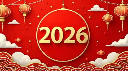 Asian Red and Gold New Year 2026 Poster