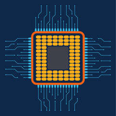 vector electronic processor circuit isolated on white background. processor chip board icon