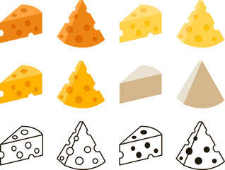 vector cheese icons isolated on white background. flat symbols of cheese sections for food illustrations