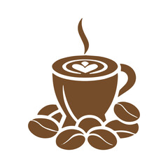 Coffee cups and beans icons silhouette vector