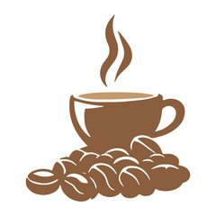 Coffee cups and beans icons silhouette vector