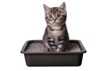 Pet Cat Resting in Litter Box Illustration Isolated on Transparent Background