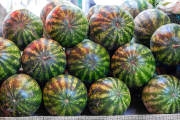 Many watermelons at a traditional street market in Kyrgyzstan