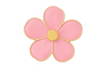 Pink enamel flower pin accessory with gold outline