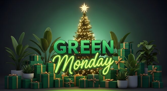 Green monday holiday shopping event with gifts
