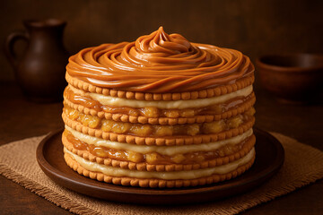 Peruvian King Kong Layered Dessert with Cookies, Caramel and Custard