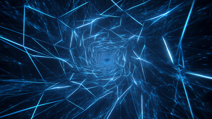 Futuristic digital tunnel with vibrant blue lines creating a mesmerizing depth effect.