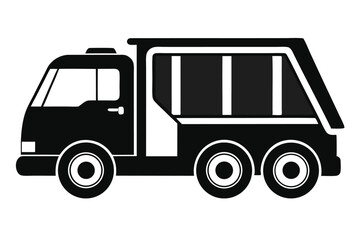Black trash truck with three wheels is displayed on white background
