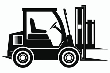 Forklift in black silhouette shows industrial transport vehicle for lifting heavy cargo in logistics