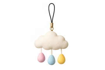 Cloud charm with colorful raindrops hanging on transparent background
