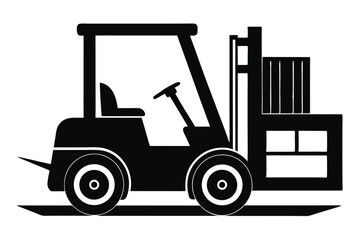 A solid black forklift carries boxes, showing strength and efficiency, indicating industrial capability